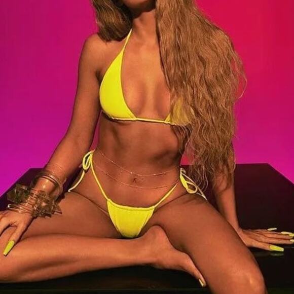 NWT Good American Neon Electric lime green tiny ties bikini swim suit top XS - Picture 7 of 7